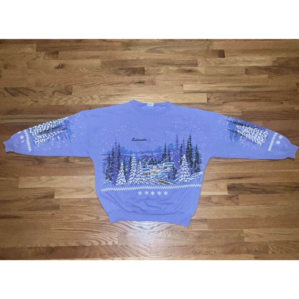 Vintage 90s Puff Paint Colorado Mountains Graphic Sweatshirt USA Womens Size M/L - Picture 8 of 11